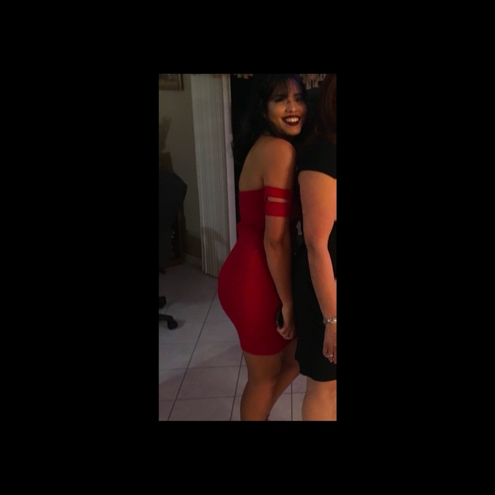 Red off the shoulder dress
